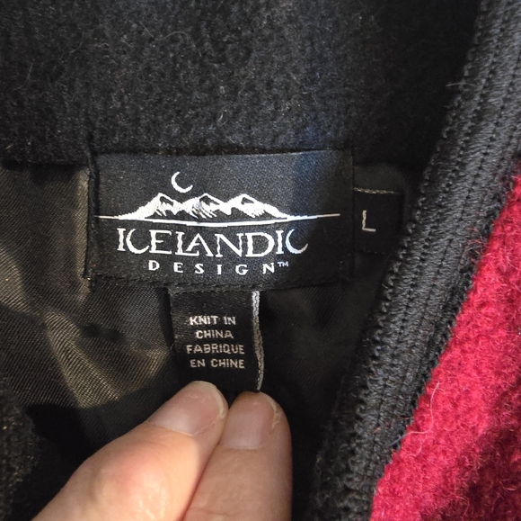 Vintage Icelandic Design Deep Red Boiled Wool Sweater Jacket Embroidered Large - Picture 4 of 10